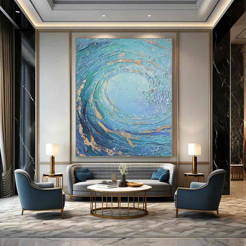 Oversized Blue Textured - big contemporary canvas for dining room